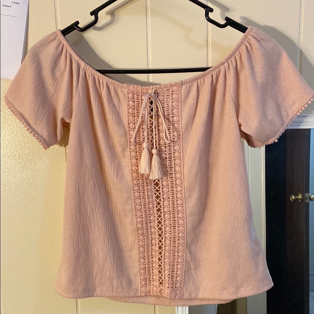 Pink Flutter Sleeve Blouse with Tie Front